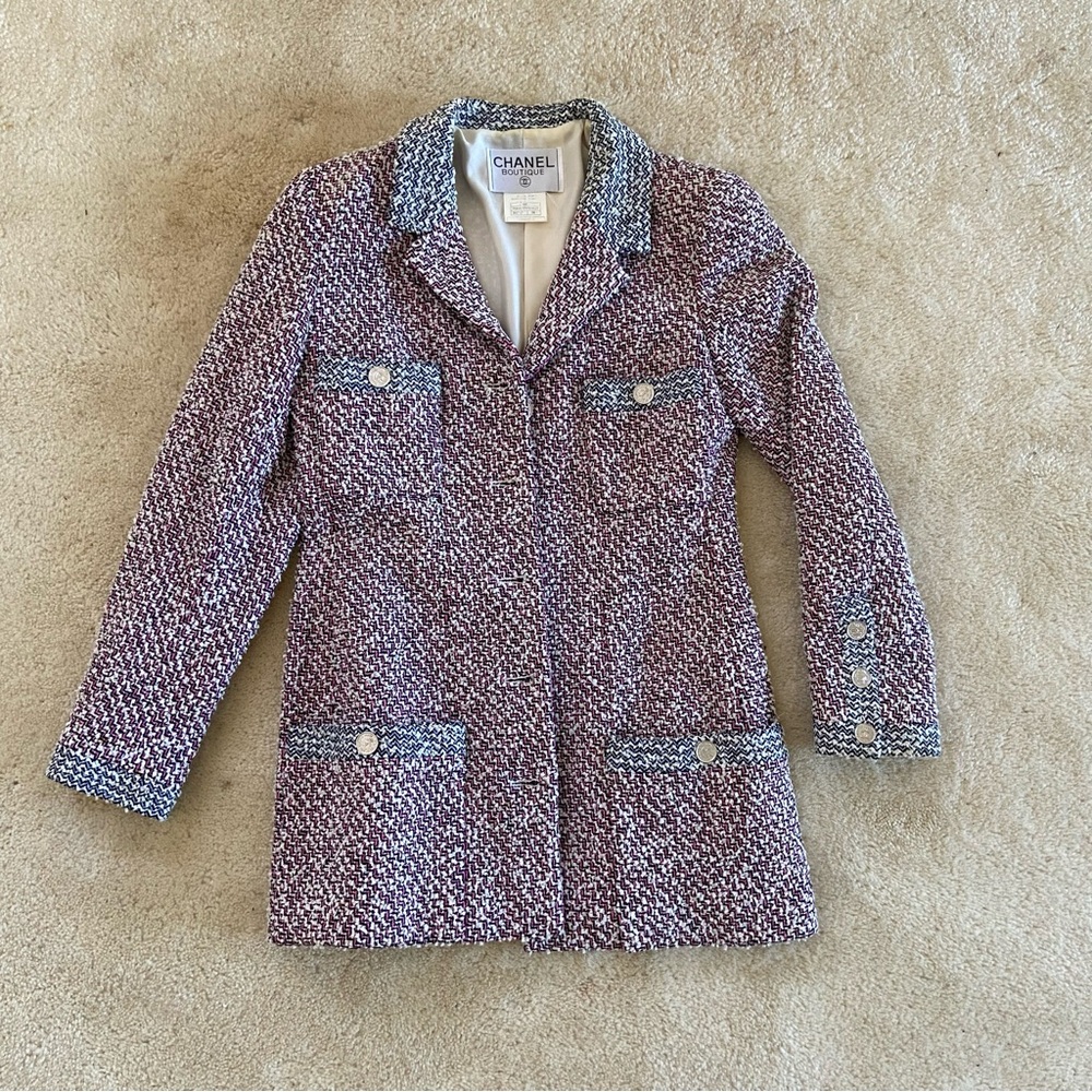 CHANEL Vintage Couture Pink & Blue Tweed Jacket